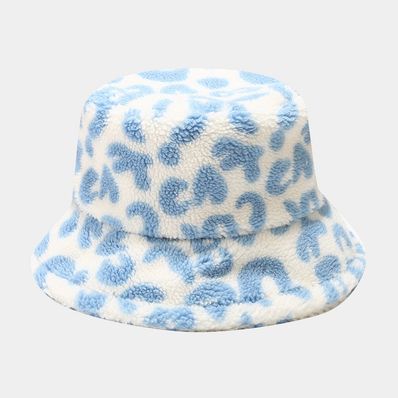 BK00078 Lys farge bøttehatt med leopardtrykk