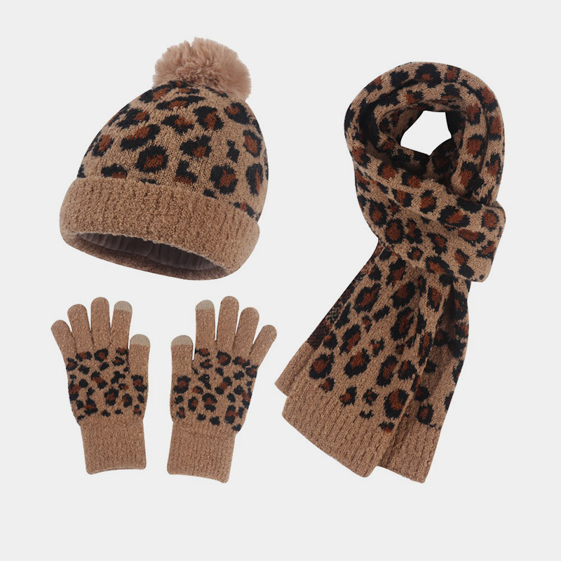H00030 Leopard Print lue Skjerf Hanske Strikket dress