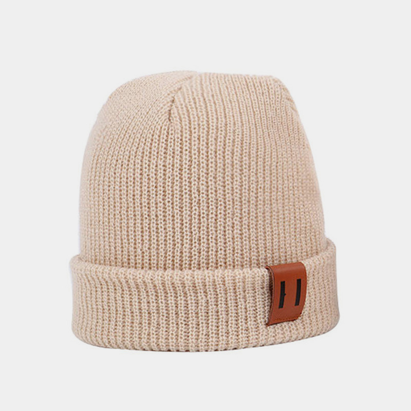 H00044 Pinstripe Lær Label Foreldre-barn strikket lue
