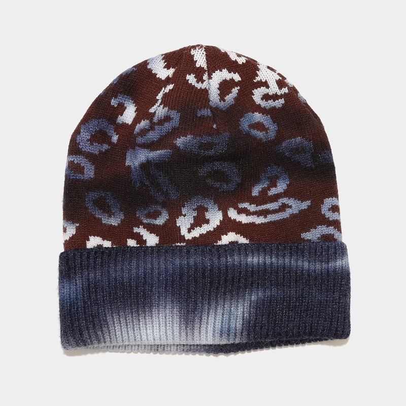 H00081 Tie-dyed Leopard Grain Color strikket lue