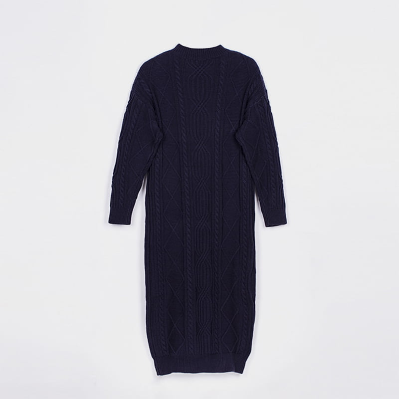 SM-K0032 Høst/vinter kvinners V-hals ensfarget strikket jacquardkjole SM-K0032 Høst/vinter kvinners V-hals ensfarget strikket jacquardkjole