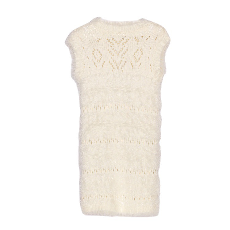 SM-K0043 Sommer Mohair ermeløs strikket kjole Fransk hulbunnskjole SM-K0043 Sommer Mohair ermeløs strikket kjole Fransk hulbunnskjole