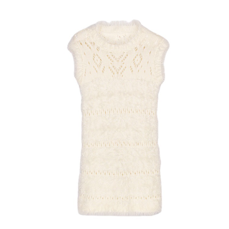 SM-K0043 Sommer Mohair ermeløs strikket kjole Fransk hulbunnskjole SM-K0043 Sommer Mohair ermeløs strikket kjole Fransk hulbunnskjole