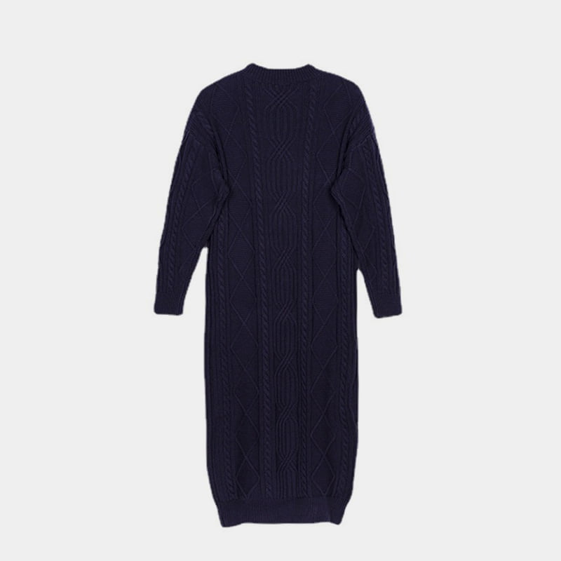 SM-K0032 Høst/vinter kvinners V-hals ensfarget strikket jacquardkjole SM-K0032 Høst/vinter kvinners V-hals ensfarget strikket jacquardkjole