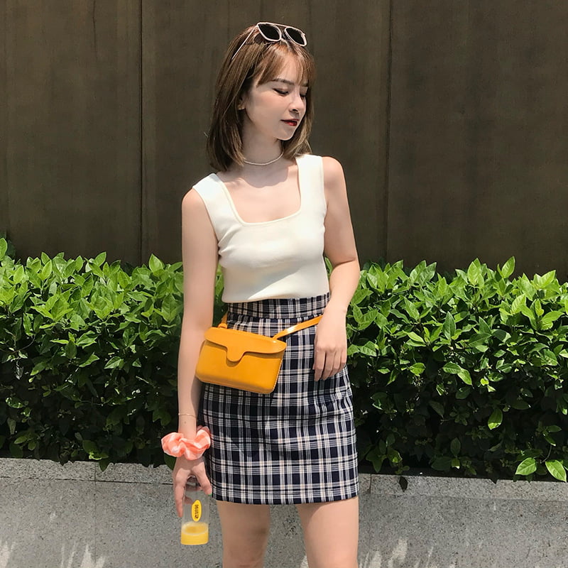SM-K0017 Vårsommer strikket vest Koreansk bunnskjorte Ermeløs liten slynge