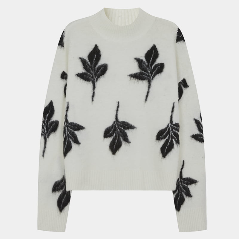 ML2208 Autumn Half Turtleneck Mohair Leaf Ullgenser Strikket Genser