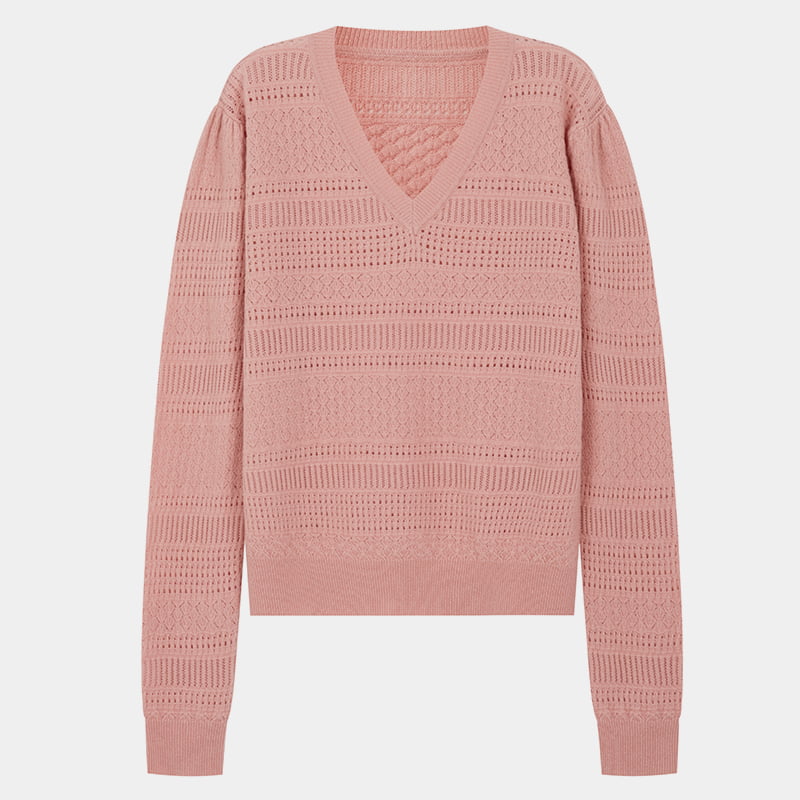 ML2202 Lær Rosa Hul Tynn V-hals strikket genser