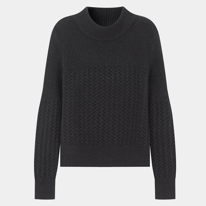 ML2219 Stripet Mesh Cutout Panel Crew Neck strikket genser