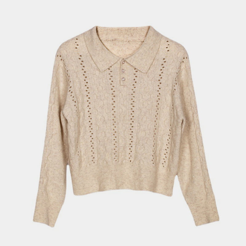 SM-K0012 Vår Høst Polo Lapel Ensfarget Uthult bunnstrikket genser SM-K0012 Vår Høst Polo Lapel Ensfarget Uthult bunnstrikket genser