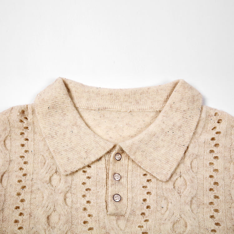 SM-K0012 Vår Høst Polo Lapel Ensfarget Uthult bunnstrikket genser SM-K0012 Vår Høst Polo Lapel Ensfarget Uthult bunnstrikket genser