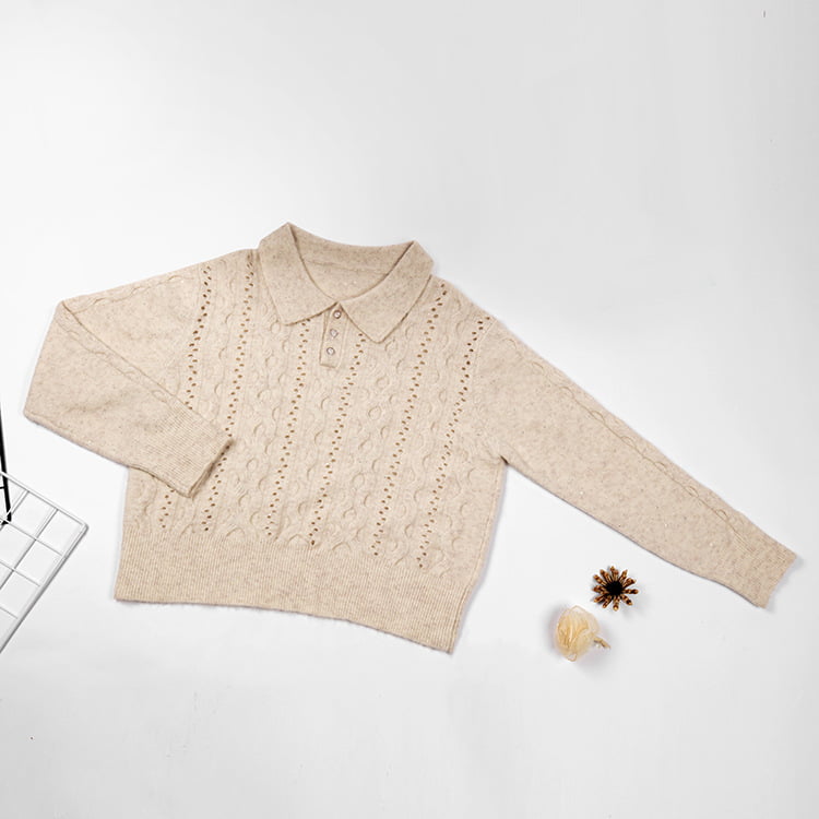 SM-K0012 Vår Høst Polo Lapel Ensfarget Uthult bunnstrikket genser SM-K0012 Vår Høst Polo Lapel Ensfarget Uthult bunnstrikket genser