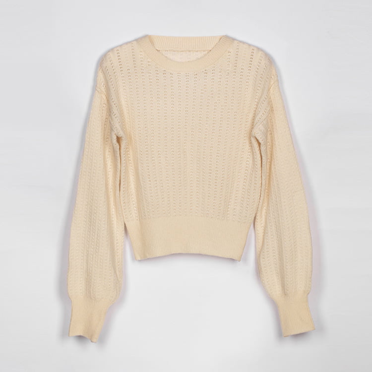 SM-K0020 Høst og vinter ullblanding med rund hals lanterneerme strikket genser for kvinner SM-K0020 Høst og vinter ullblanding med rund hals lanterneerme strikket genser for kvinner