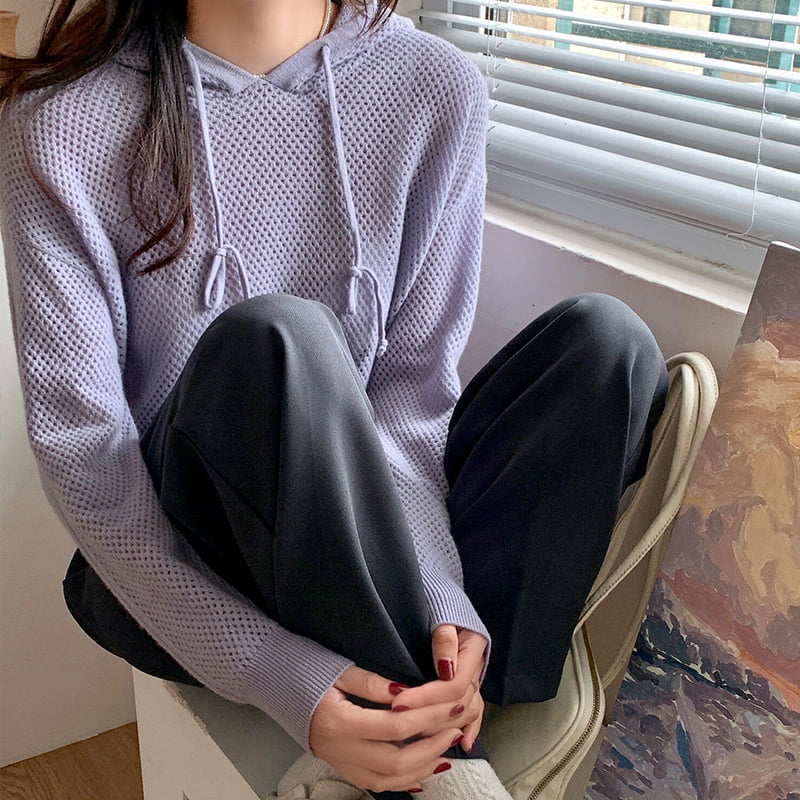 SM-K0018 Våren hule hettegenser strikket genser for kvinner SM-K0018 Våren hule hettegenser strikket genser for kvinner