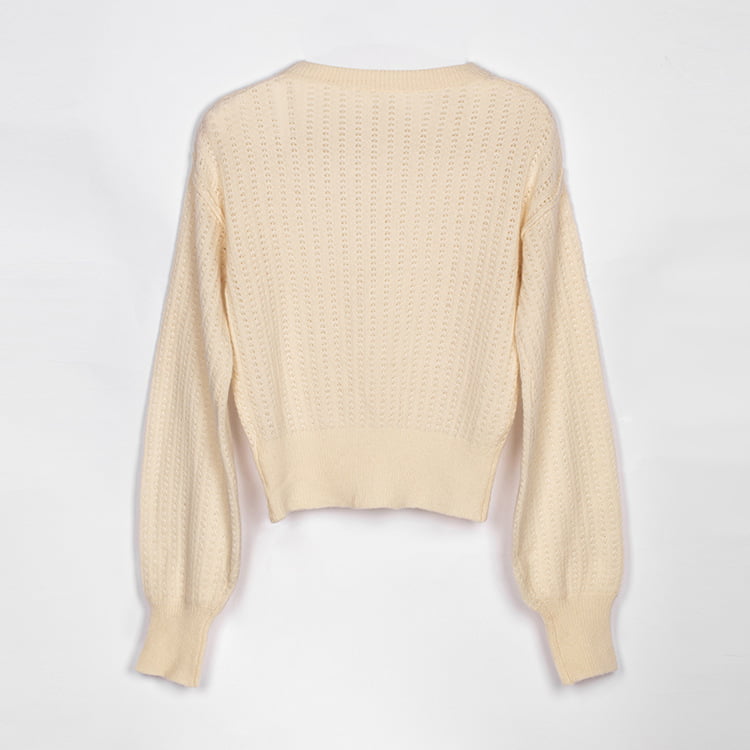 SM-K0020 Høst og vinter ullblanding med rund hals lanterneerme strikket genser for kvinner SM-K0020 Høst og vinter ullblanding med rund hals lanterneerme strikket genser for kvinner