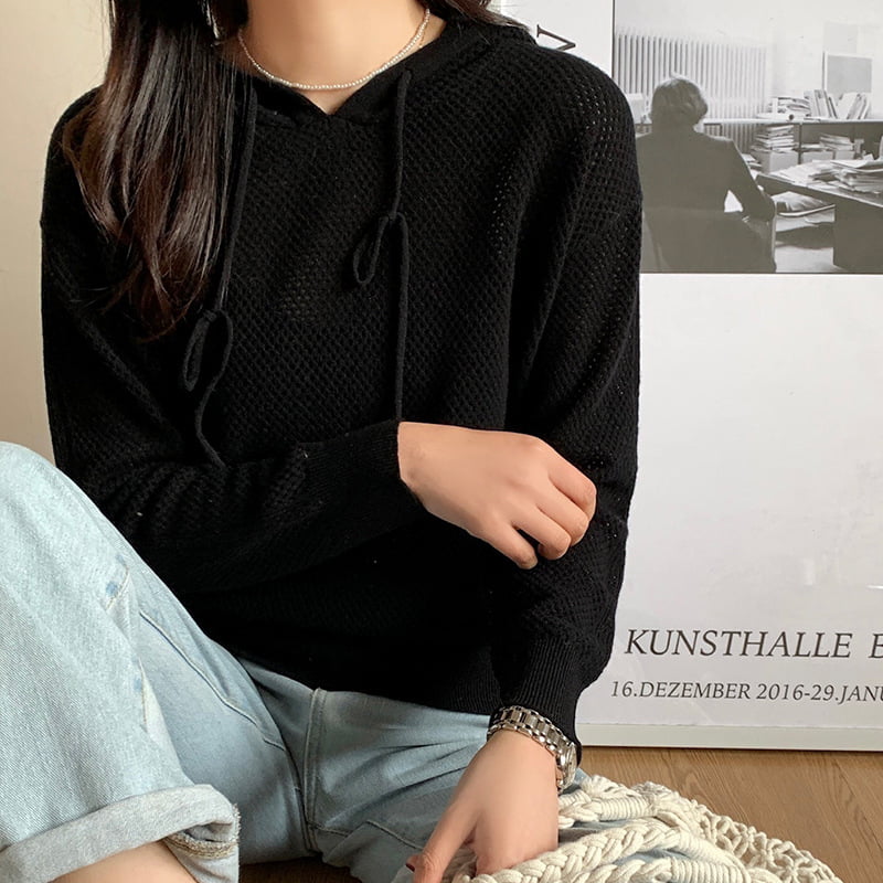 SM-K0018 Våren hule hettegenser strikket genser for kvinner SM-K0018 Våren hule hettegenser strikket genser for kvinner