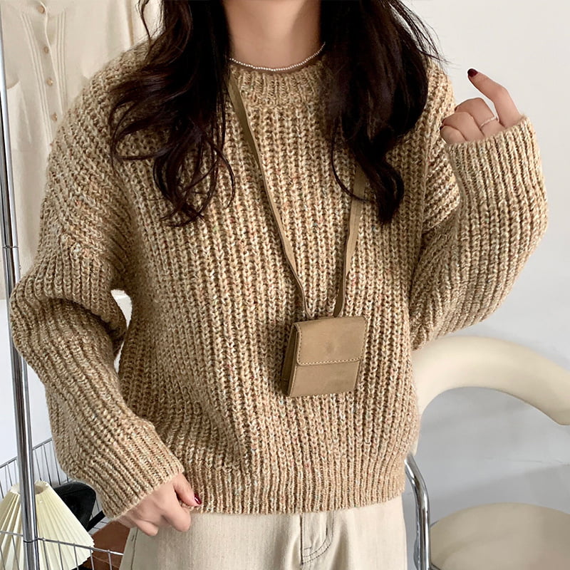 SM-K0028 Spring Lazy Crew Neck Fargerik myk voksaktig langermet strikket genser