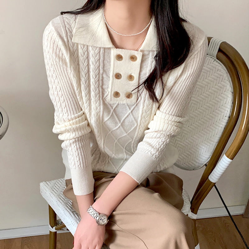SM-K0026 Dobbelsnapp liten jakkeslag for kvinner, langermet strikket genser SM-K0026 Dobbelsnapp liten jakkeslag for kvinner, langermet strikket genser