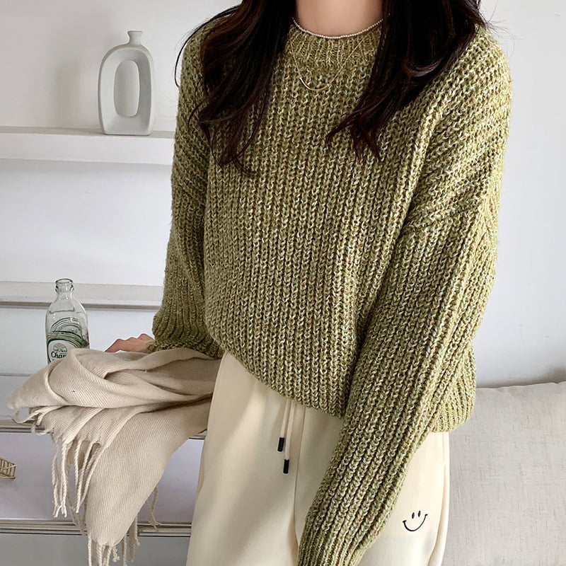 SM-K0028 Spring Lazy Crew Neck Fargerik myk voksaktig langermet strikket genser SM-K0028 Spring Lazy Crew Neck Fargerik myk voksaktig langermet strikket genser