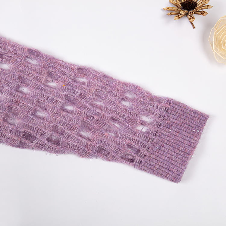 SM-K0040 V-hals beskåret paljettstrikket mohair-genser Super Fairy Cutout-ermer SM-K0040 V-hals beskåret paljettstrikket mohair-genser Super Fairy Cutout-ermer