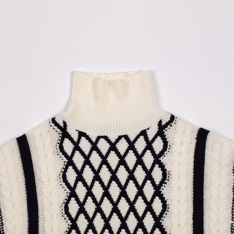 SM-K0045 Svart Hvit Twist Mohair Contrast Høyhalset tykk strikket genser SM-K0045 Svart Hvit Twist Mohair Contrast Høyhalset tykk strikket genser