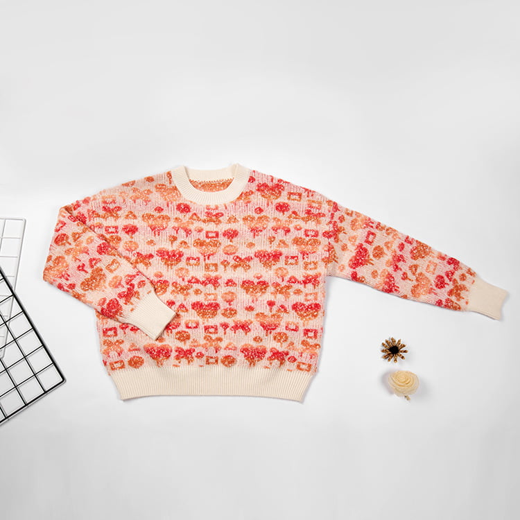 SM-K0038 Genser med rund hals for kvinner Søt tredimensjonalt mønster strikket genser SM-K0038 Genser med rund hals for kvinner Søt tredimensjonalt mønster strikket genser