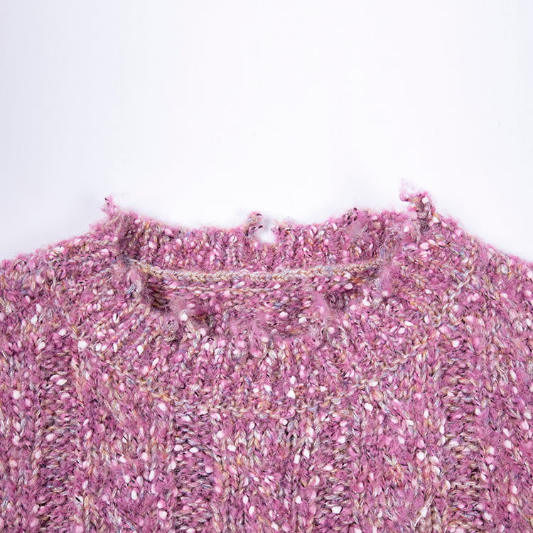 SM-K0037 Vår og høst Rundhals Halskant Rå hakk strikket genser for kvinner SM-K0037 Vår og høst Rundhals Halskant Rå hakk strikket genser for kvinner