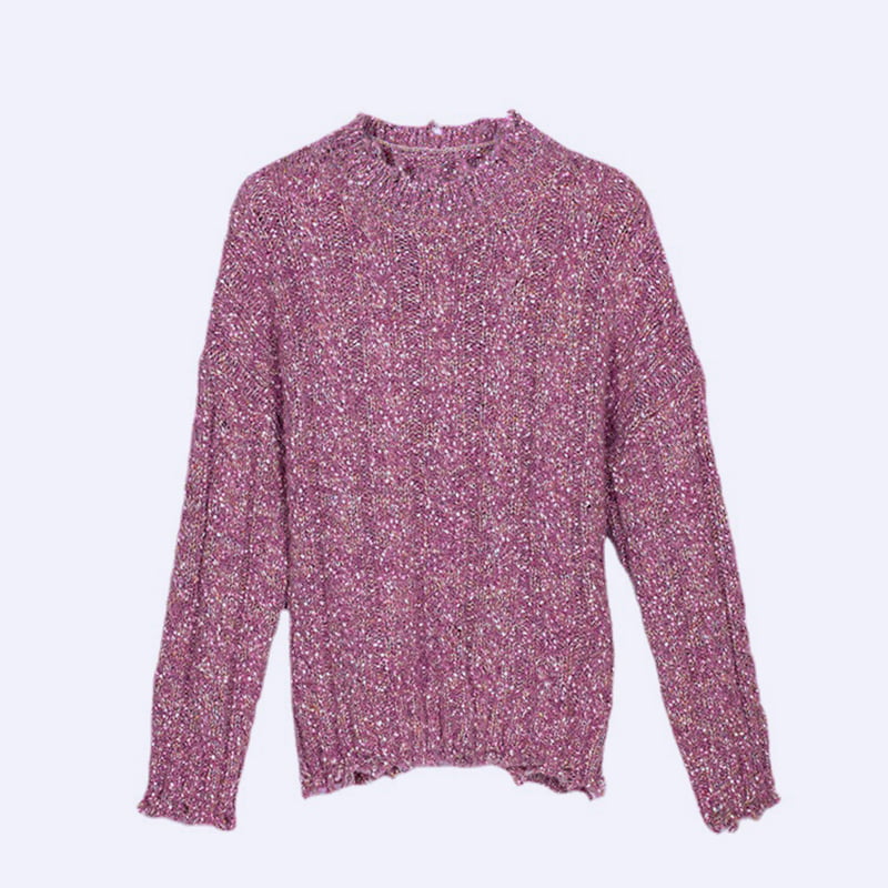 SM-K0037 Vår og høst Rundhals Halskant Rå hakk strikket genser for kvinner SM-K0037 Vår og høst Rundhals Halskant Rå hakk strikket genser for kvinner