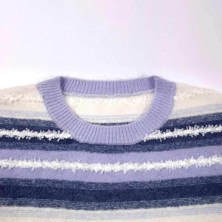 SM-K0047 Stripet Gradient Sweet Patchwork løs strikket genser med rund hals SM-K0047 Stripet Gradient Sweet Patchwork løs strikket genser med rund hals