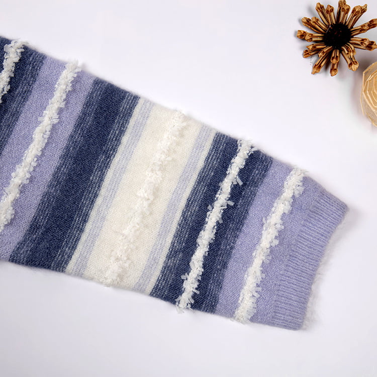 SM-K0047 Stripet Gradient Sweet Patchwork løs strikket genser med rund hals SM-K0047 Stripet Gradient Sweet Patchwork løs strikket genser med rund hals