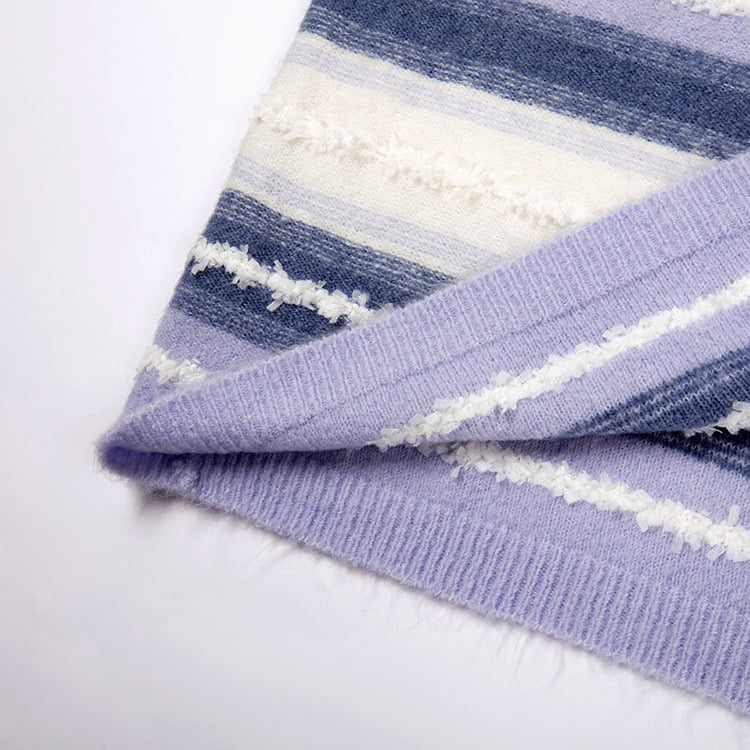 SM-K0047 Stripet Gradient Sweet Patchwork løs strikket genser med rund hals SM-K0047 Stripet Gradient Sweet Patchwork løs strikket genser med rund hals