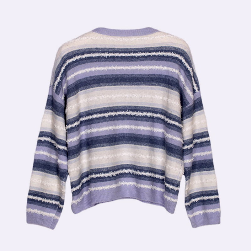 SM-K0047 Stripet Gradient Sweet Patchwork løs strikket genser med rund hals SM-K0047 Stripet Gradient Sweet Patchwork løs strikket genser med rund hals