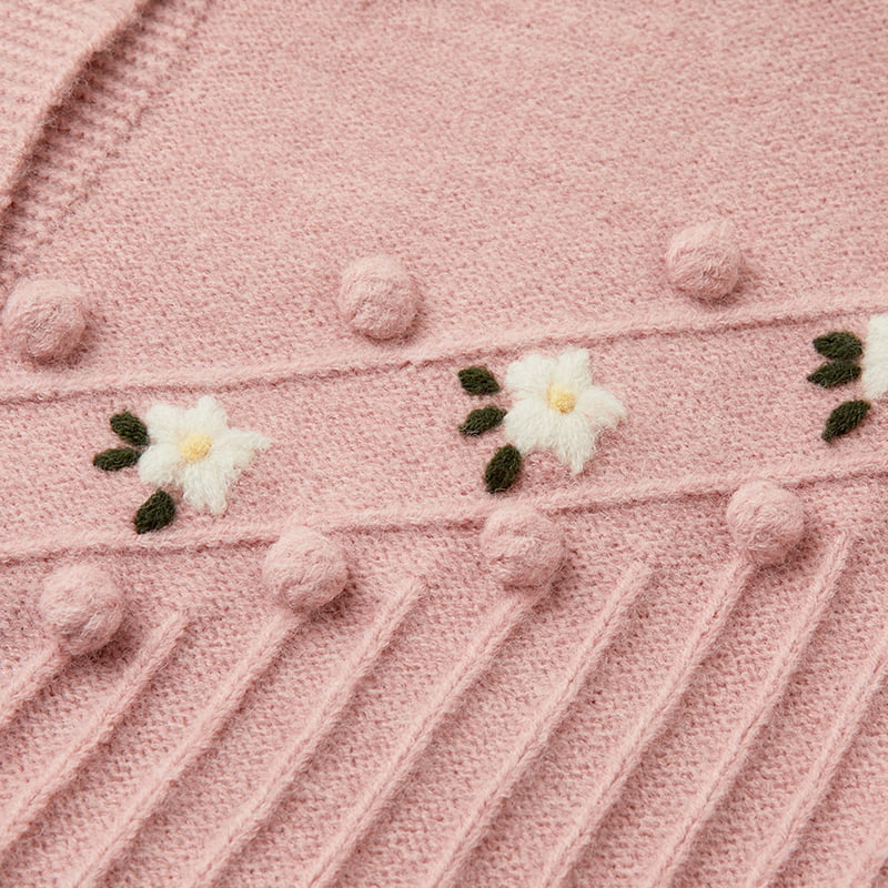 ML2211 Søt rundhals puffermet strikket cardigangenser ML2211 Søt rundhals puffermet strikket cardigangenser