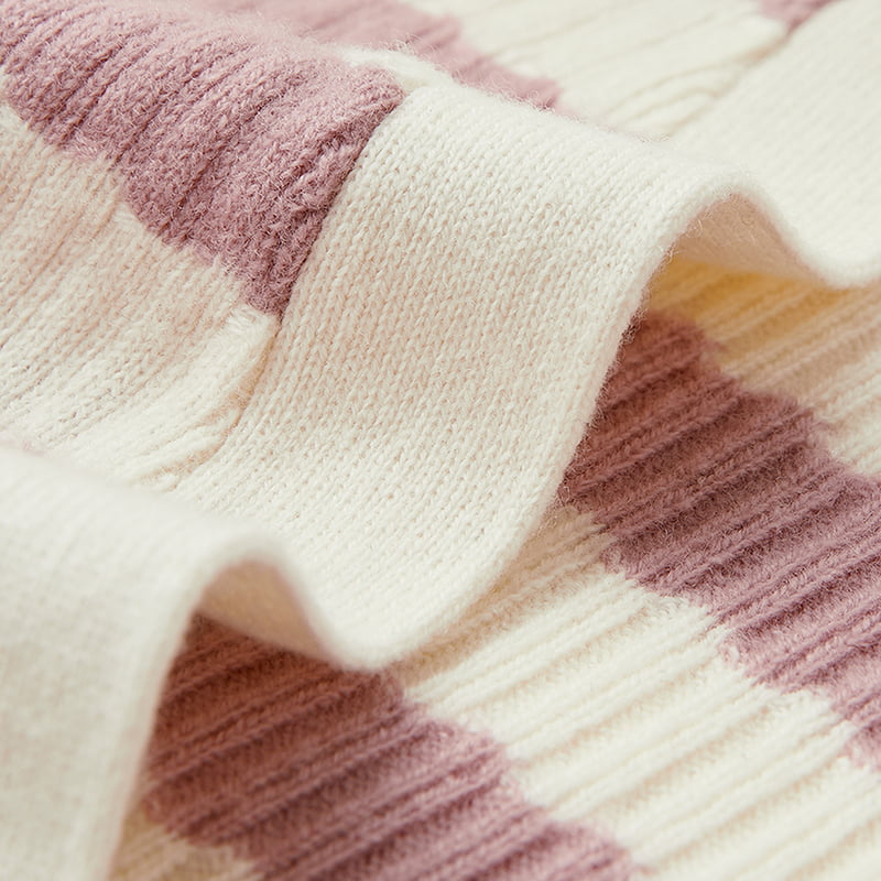 ML2204 Rosa og hvit stripete V-hals strikket cardigan genserjakke ML2204 Rosa og hvit stripete V-hals strikket cardigan genserjakke