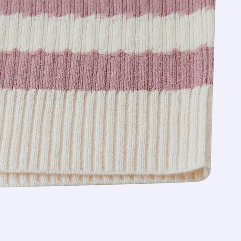 ML2204 Rosa og hvit stripete V-hals strikket cardigan genserjakke ML2204 Rosa og hvit stripete V-hals strikket cardigan genserjakke