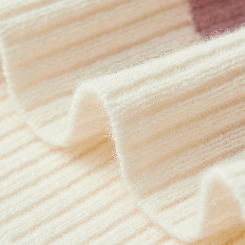 ML2204 Rosa og hvit stripete V-hals strikket cardigan genserjakke ML2204 Rosa og hvit stripete V-hals strikket cardigan genserjakke