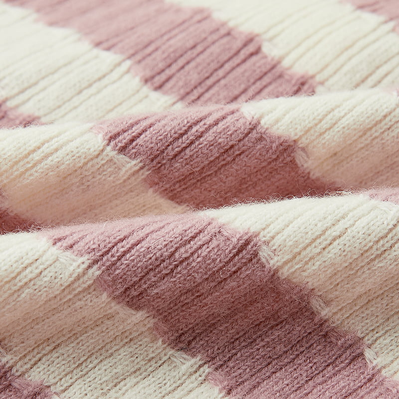 ML2204 Rosa og hvit stripete V-hals strikket cardigan genserjakke ML2204 Rosa og hvit stripete V-hals strikket cardigan genserjakke
