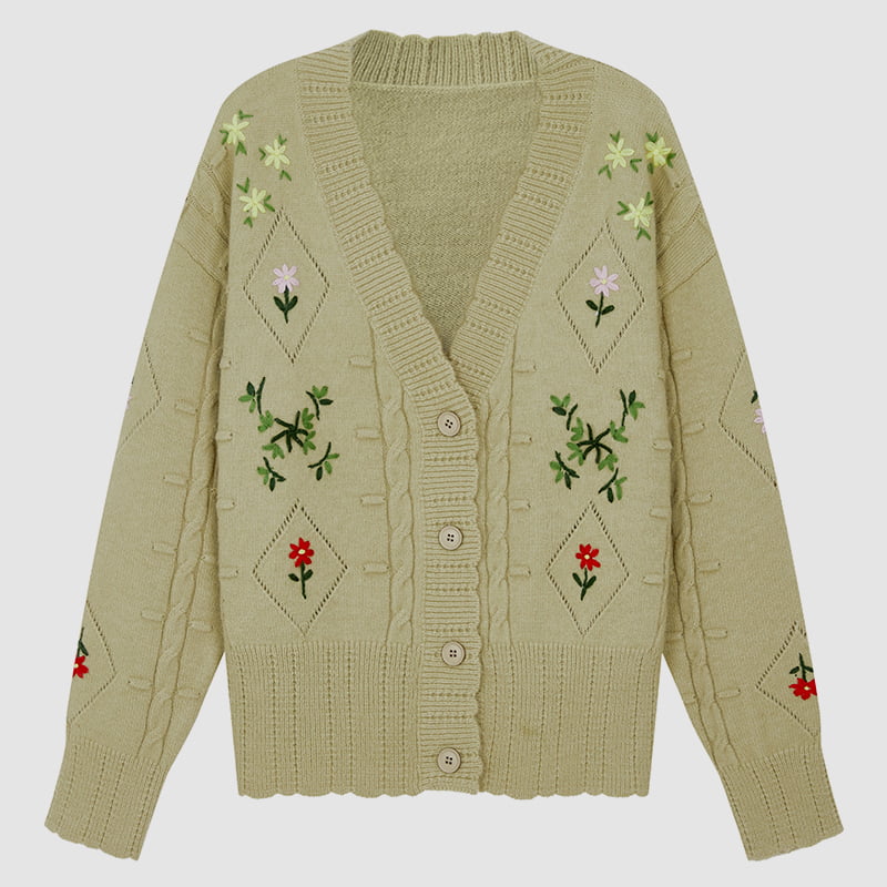 ML2213 Retro japansk avokadogrønn håndlaget strikket cardiganjakke