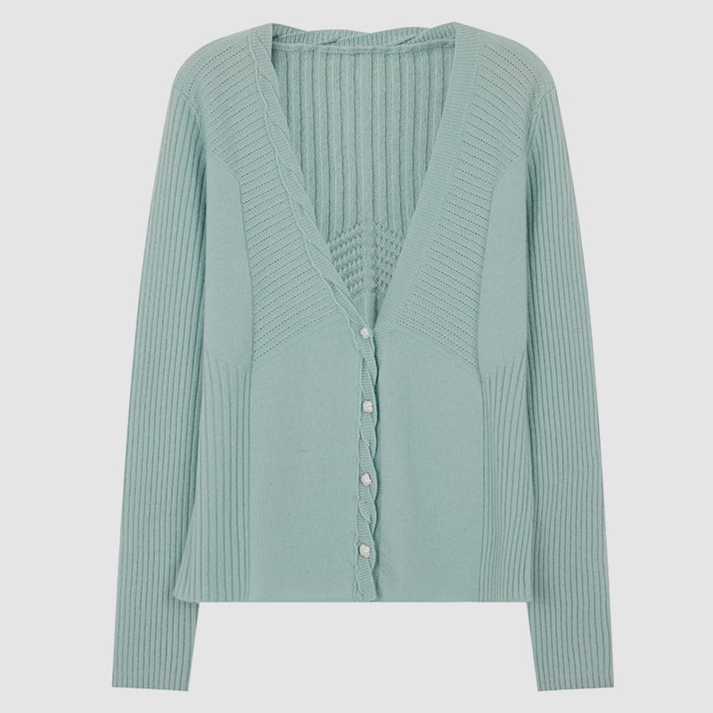ML2218 V-hals Twist Single-breasted strikket cardigan med kronbladknapper ML2218 V-hals Twist Single-breasted strikket cardigan med kronbladknapper