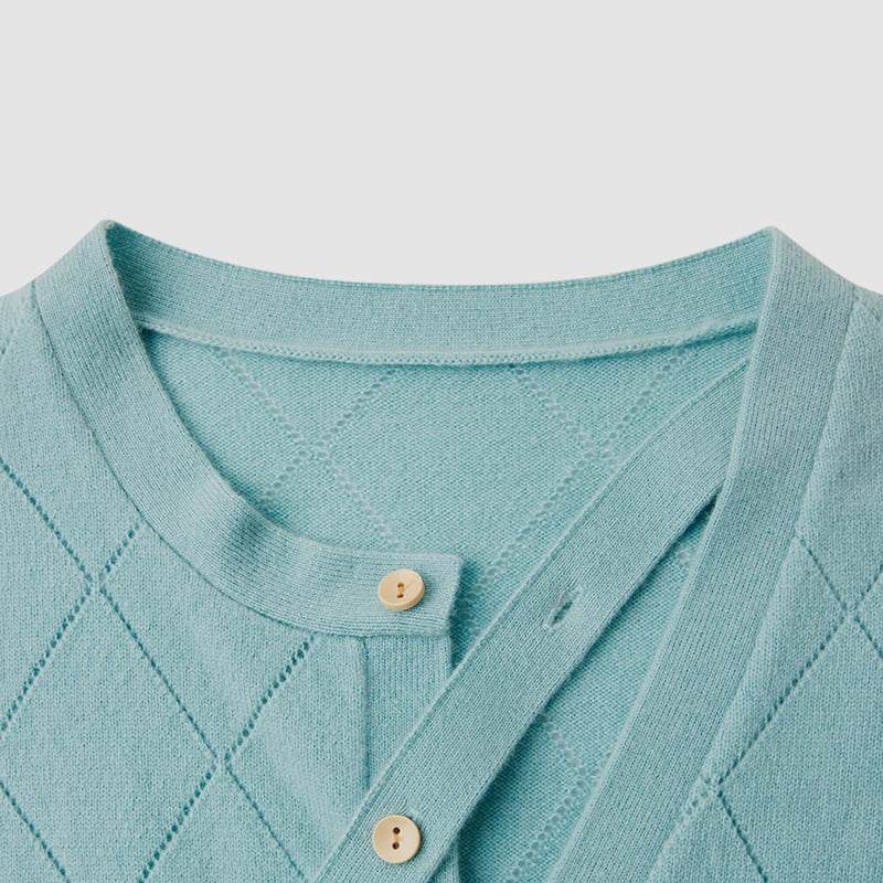 ML2212 Diamond Hollow Neckline Ribbon Design Strikket Cardigan Genser ML2212 Diamond Hollow Neckline Ribbon Design Strikket Cardigan Genser