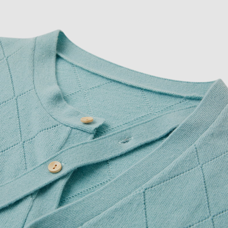 ML2212 Diamond Hollow Neckline Ribbon Design Strikket Cardigan Genser ML2212 Diamond Hollow Neckline Ribbon Design Strikket Cardigan Genser