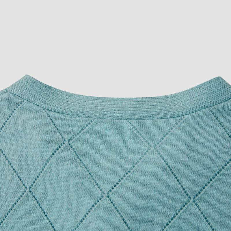 ML2212 Diamond Hollow Neckline Ribbon Design Strikket Cardigan Genser ML2212 Diamond Hollow Neckline Ribbon Design Strikket Cardigan Genser