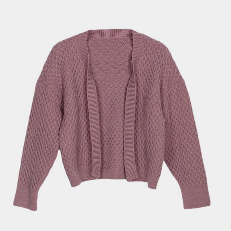 SM-K0044 Tredimensjonal strikket cardigan med knappefri høst-/vintergenser