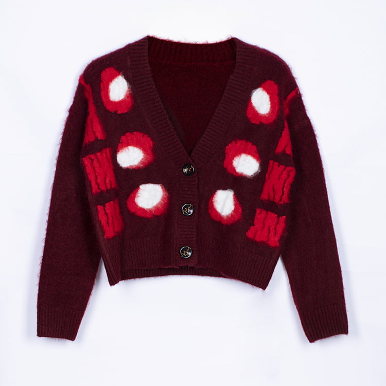 SM-K0030 Høst/vinter Jacquard Flecked Kontrastfarge fortykket strikket cardigan for kvinner