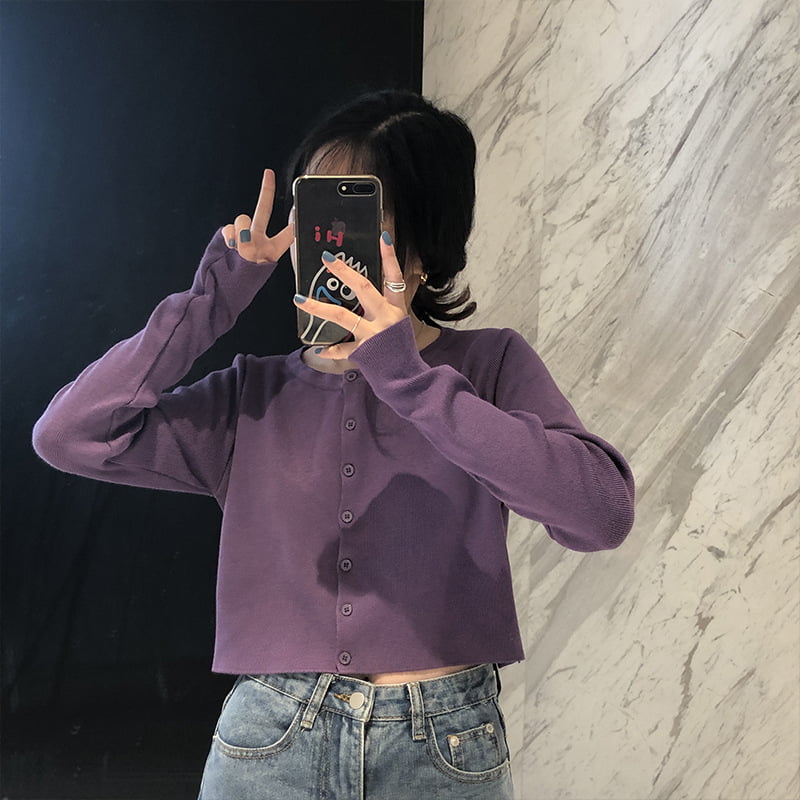 SM-K0016 Kort stil Langermet løshals Tynn damegenser strikket cardigan SM-K0016 Kort stil Langermet løshals Tynn damegenser strikket cardigan