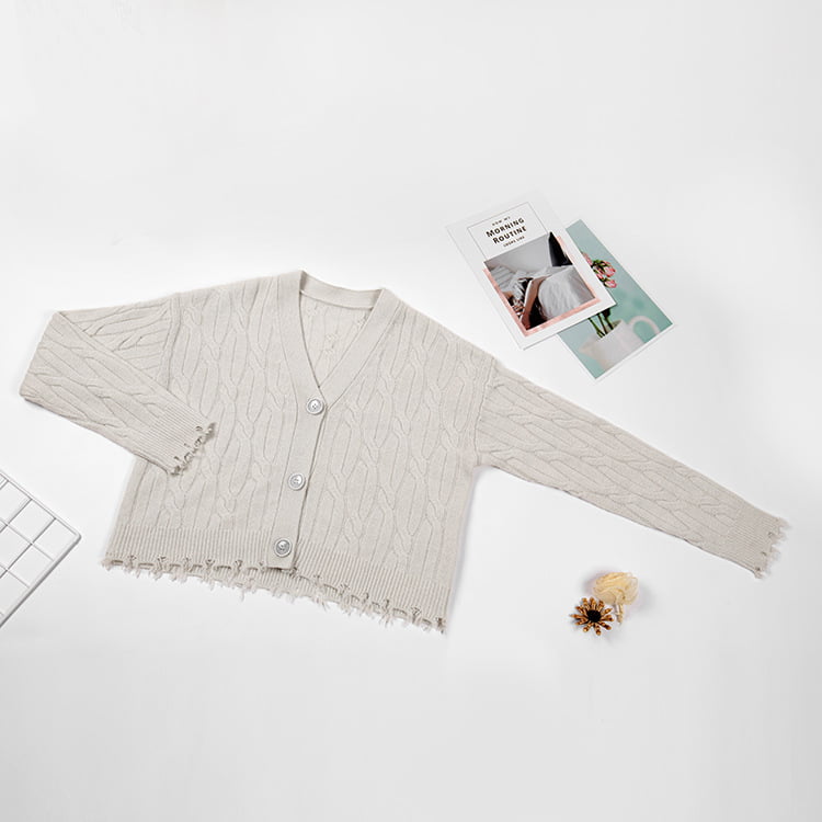 SM-K0013 Høst/Vinter Tredimensjonal Twist Genser V-hals strikket cardigan SM-K0013 Høst/Vinter Tredimensjonal Twist Genser V-hals strikket cardigan