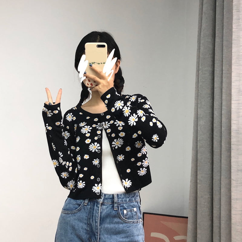 SM-K0009 Liten tusenfryd strikket genser dame slank strikket cardiganjakke SM-K0009 Liten tusenfryd strikket genser dame slank strikket cardiganjakke