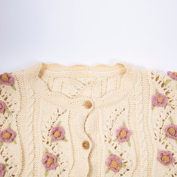 SM-K0008 Løs retro manuell krok Langermet genser strikket cardigan for kvinner SM-K0008 Løs retro manuell krok Langermet genser strikket cardigan for kvinner