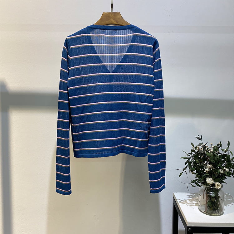 SM-K0001 Sommer yttertøy for kvinner Koreansk lin Stripe Sun Block strikket cardigan SM-K0001 Sommer yttertøy for kvinner Koreansk lin Stripe Sun Block strikket cardigan