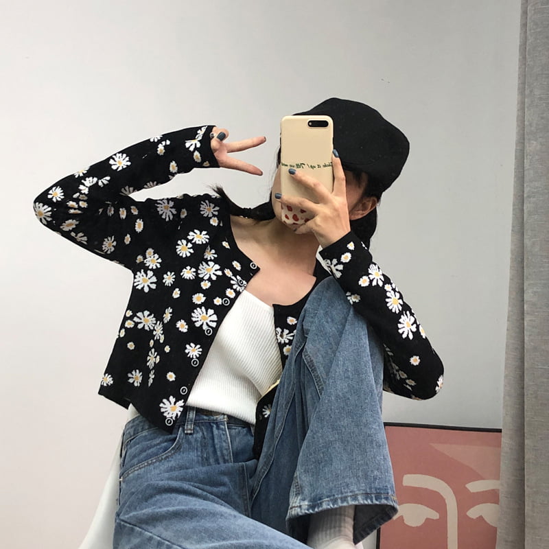 SM-K0009 Liten tusenfryd strikket genser dame slank strikket cardiganjakke SM-K0009 Liten tusenfryd strikket genser dame slank strikket cardiganjakke