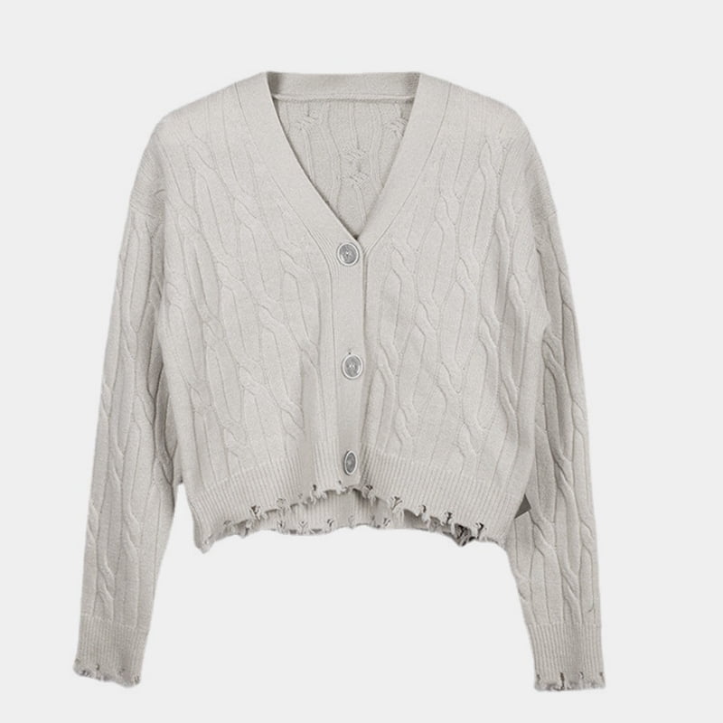 SM-K0013 Høst/Vinter Tredimensjonal Twist Genser V-hals strikket cardigan